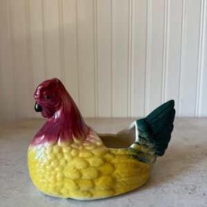 Vintage American Bisque Ceramic Chicken Hen Planter Vase 1950’s EUC MCM Decor